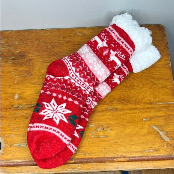 Red and White Holiday Knit Socks - Picture 2 of 3